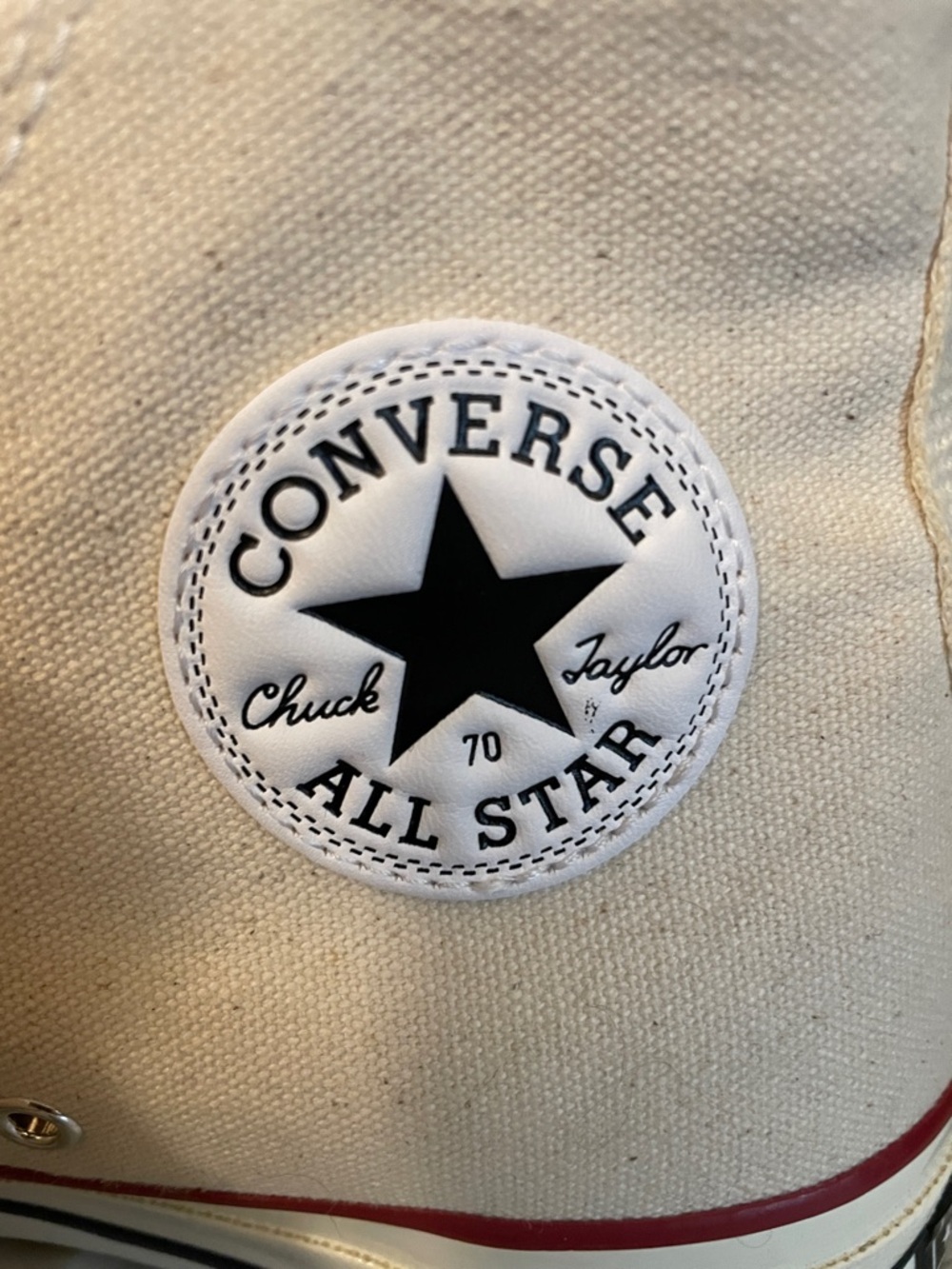 Converse High Top Sneakers - Off-White with Red & Black Trim - Picture 7 of 13